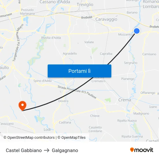 Castel Gabbiano to Galgagnano map