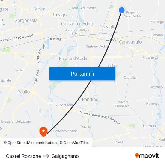Castel Rozzone to Galgagnano map