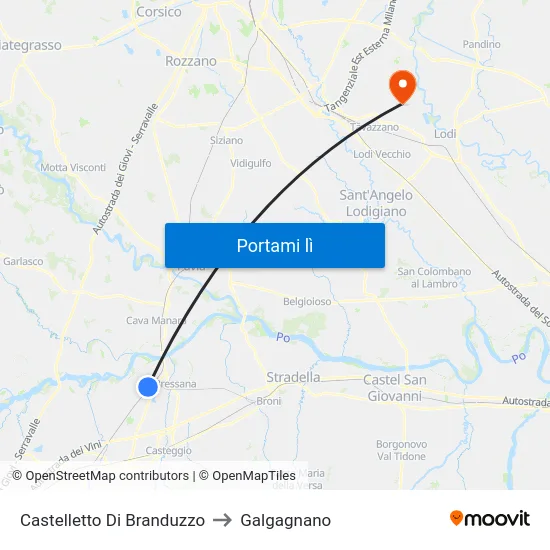 Castelletto Di Branduzzo to Galgagnano map