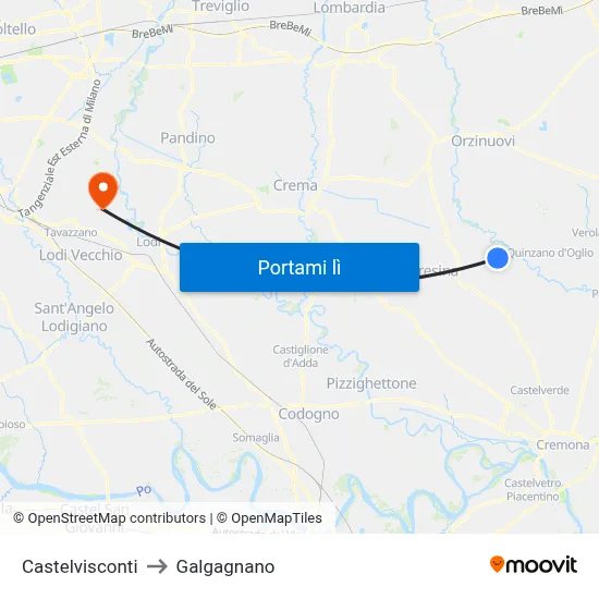 Castelvisconti to Galgagnano map
