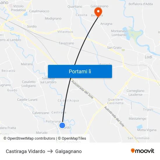 Castiraga Vidardo to Galgagnano map