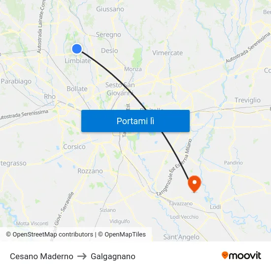 Cesano Maderno to Galgagnano map