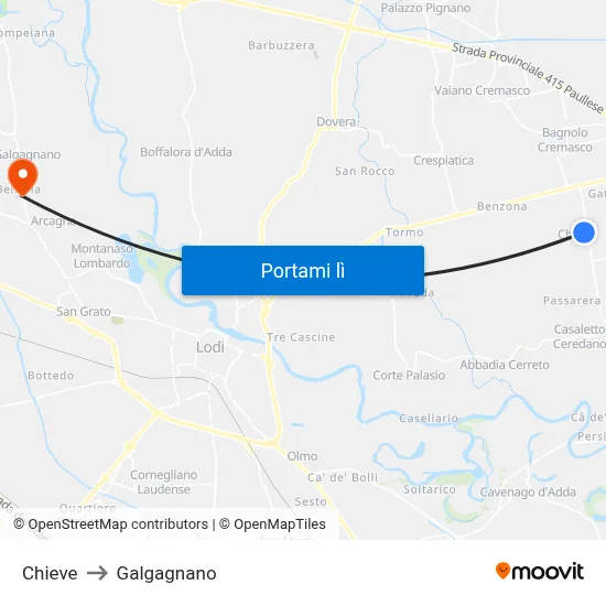 Chieve to Galgagnano map