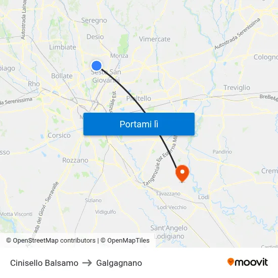 Cinisello Balsamo to Galgagnano map