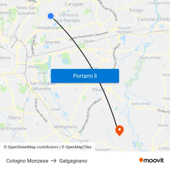 Cologno Monzese to Galgagnano map