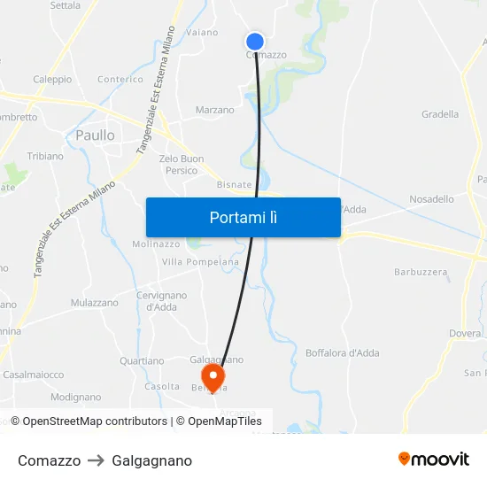 Comazzo to Galgagnano map