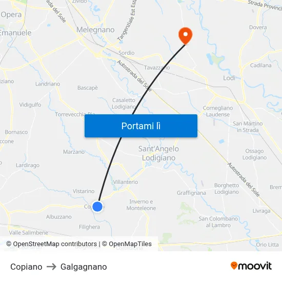 Copiano to Galgagnano map
