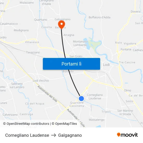 Cornegliano Laudense to Galgagnano map