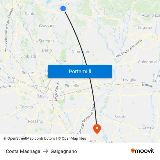 Costa Masnaga to Galgagnano map