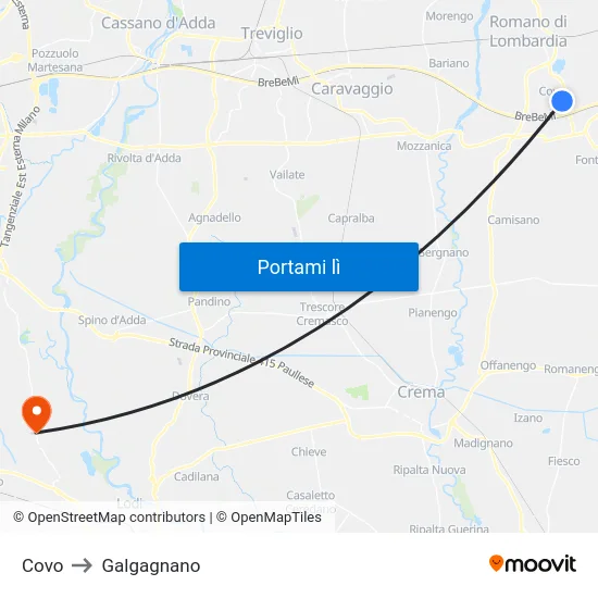 Covo to Galgagnano map