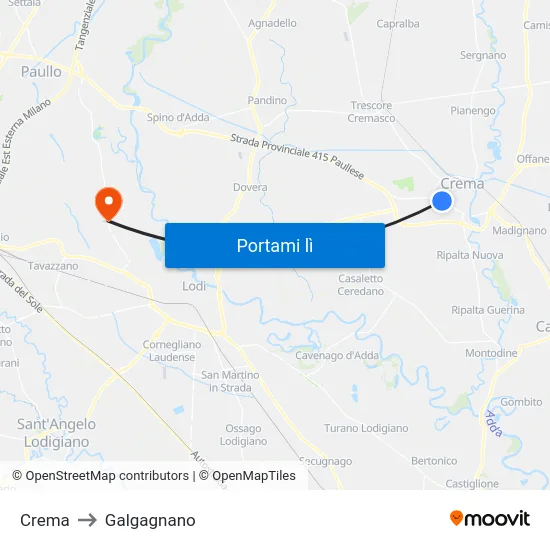 Crema to Galgagnano map