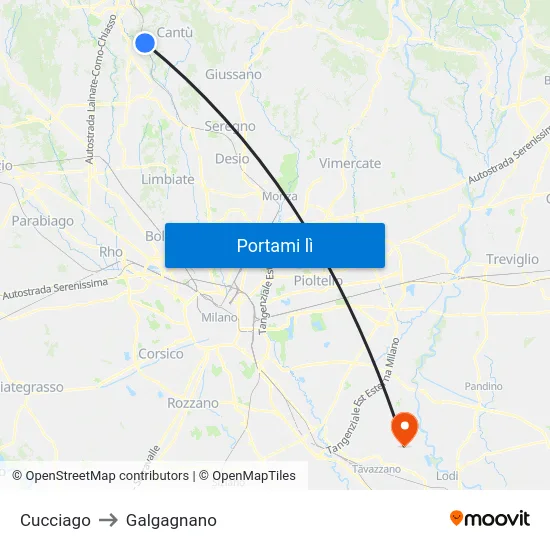 Cucciago to Galgagnano map