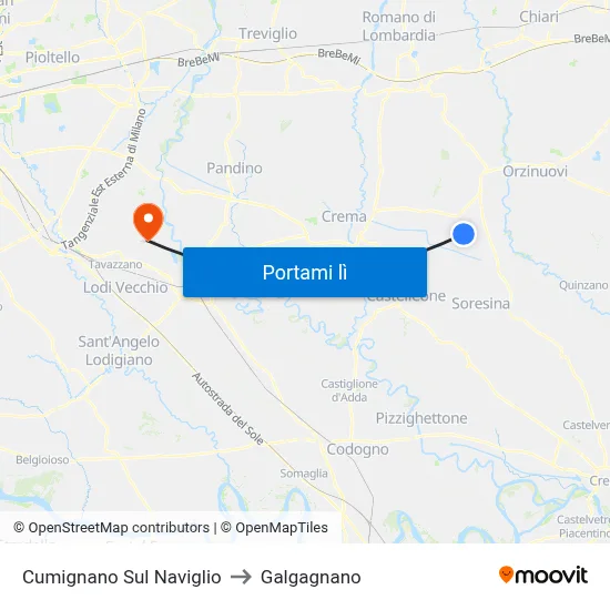 Cumignano Sul Naviglio to Galgagnano map