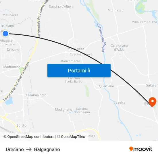 Dresano to Galgagnano map