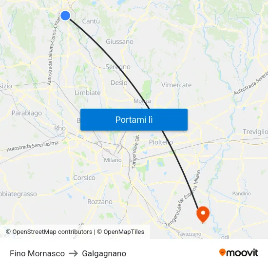 Fino Mornasco to Galgagnano map