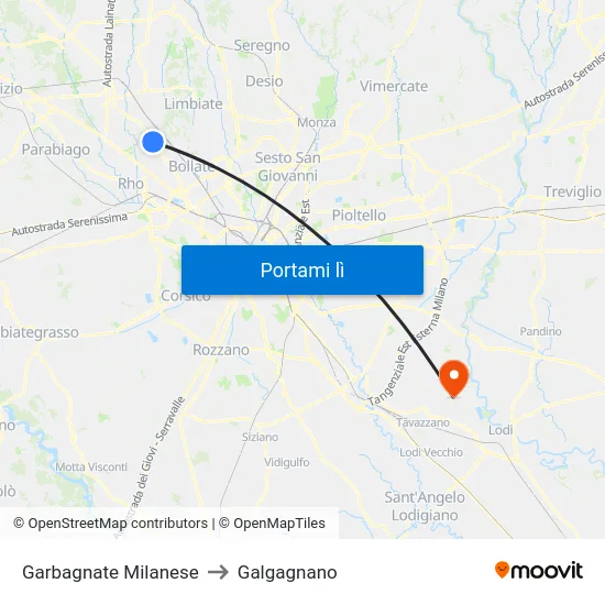 Garbagnate Milanese to Galgagnano map