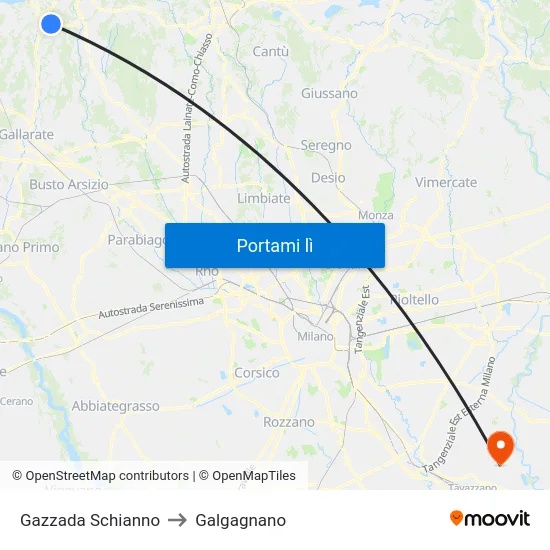 Gazzada Schianno to Galgagnano map
