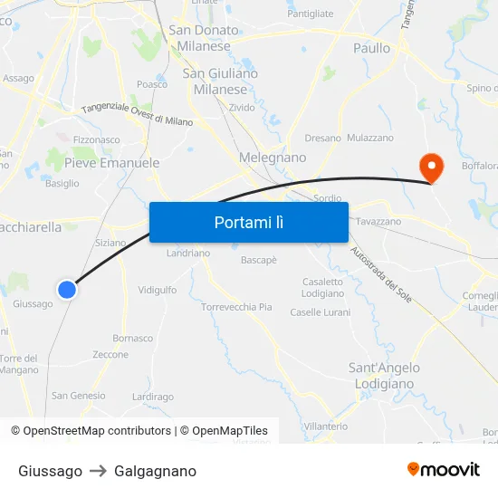 Giussago to Galgagnano map