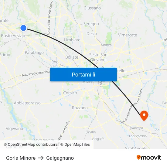 Gorla Minore to Galgagnano map
