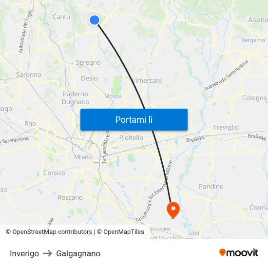 Inverigo to Galgagnano map