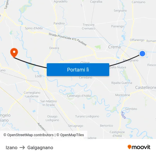 Izano to Galgagnano map