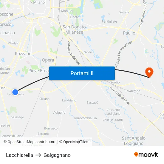 Lacchiarella to Galgagnano map