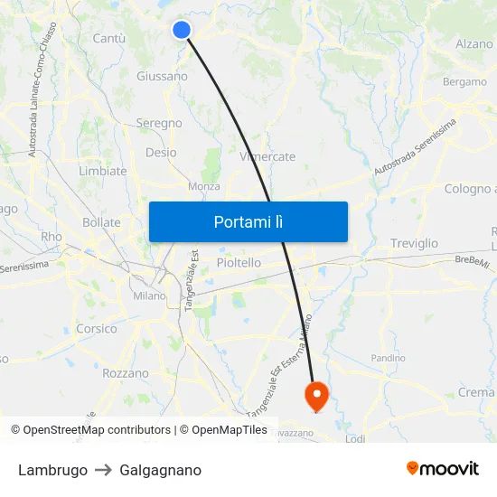 Lambrugo to Galgagnano map