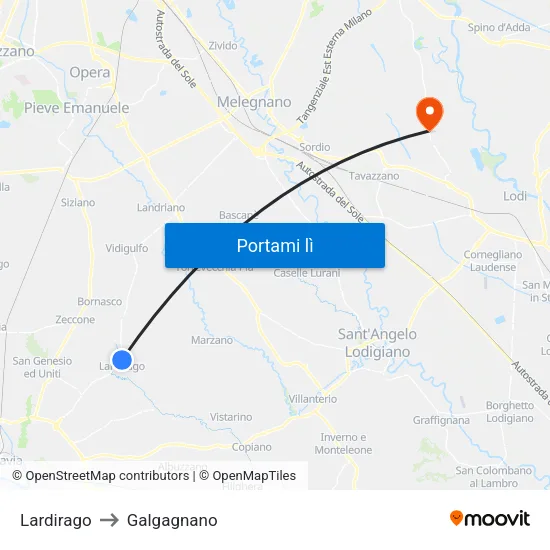 Lardirago to Galgagnano map