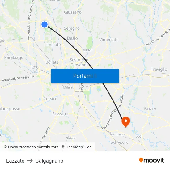 Lazzate to Galgagnano map