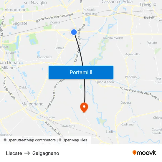 Liscate to Galgagnano map