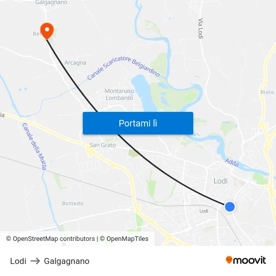 Lodi to Galgagnano map
