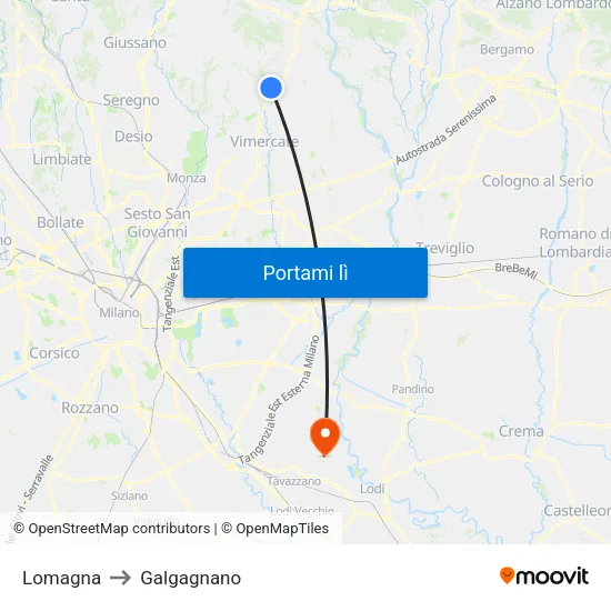 Lomagna to Galgagnano map