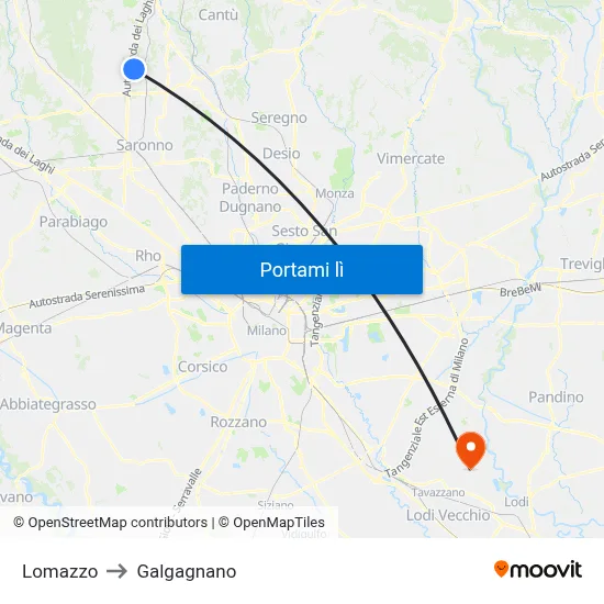 Lomazzo to Galgagnano map