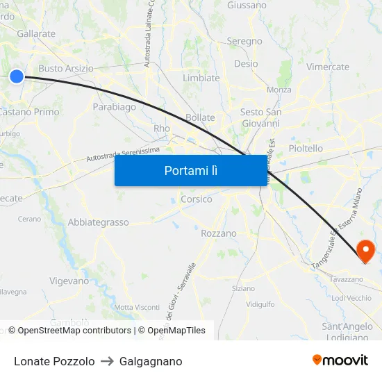 Lonate Pozzolo to Galgagnano map