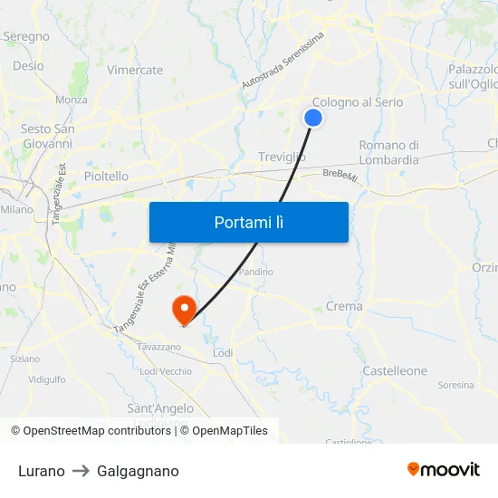 Lurano to Galgagnano map