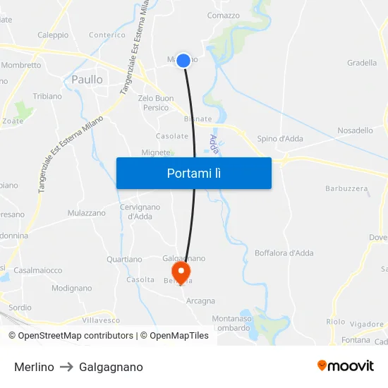 Merlino to Galgagnano map