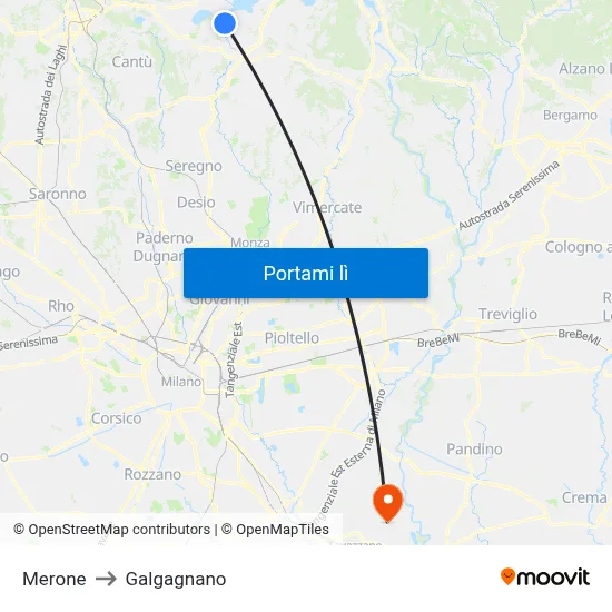 Merone to Galgagnano map
