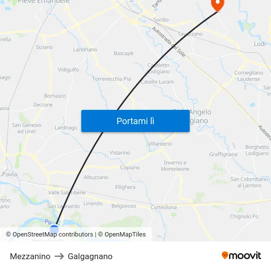 Mezzanino to Galgagnano map