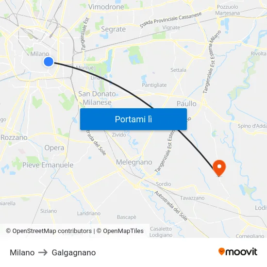 Milano to Galgagnano map