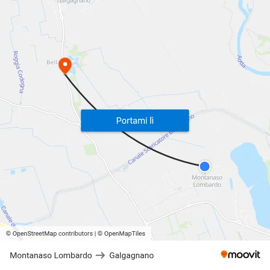 Montanaso Lombardo to Galgagnano map