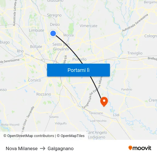 Nova Milanese to Galgagnano map