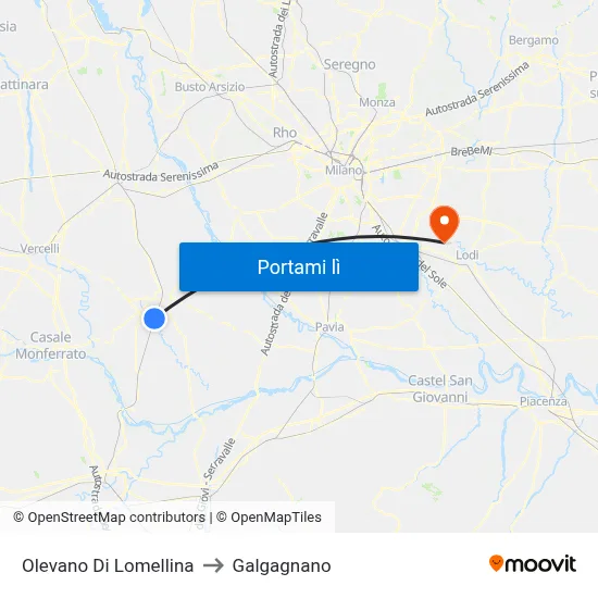 Olevano Di Lomellina to Galgagnano map