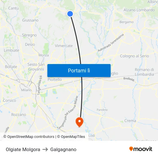 Olgiate Molgora to Galgagnano map