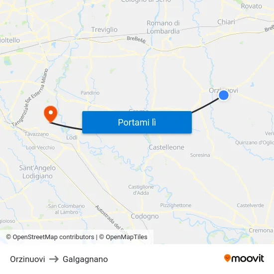 Orzinuovi to Galgagnano map