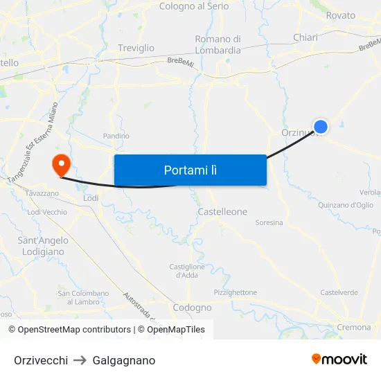 Orzivecchi to Galgagnano map