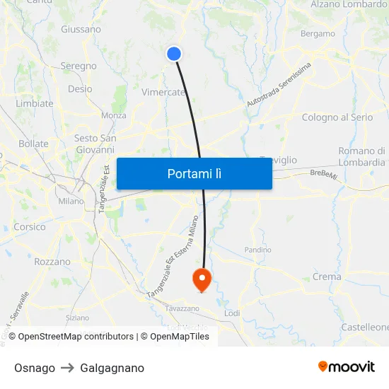 Osnago to Galgagnano map