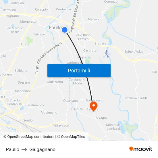 Paullo to Galgagnano map