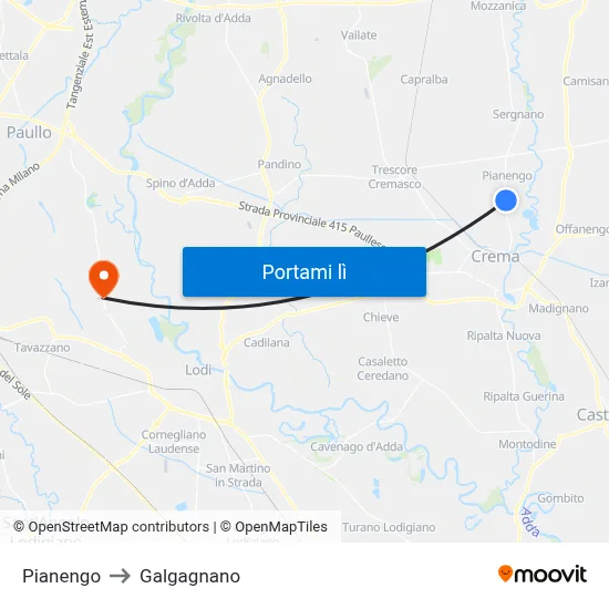 Pianengo to Galgagnano map
