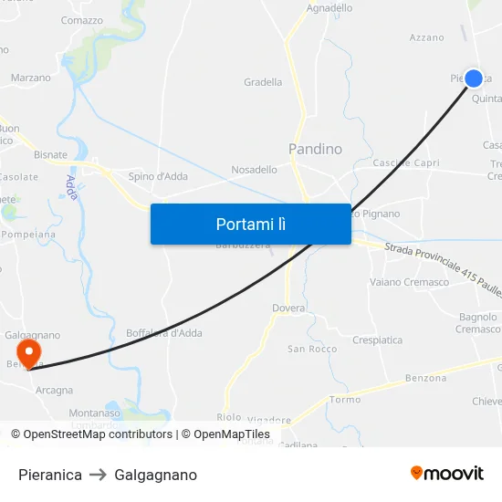 Pieranica to Galgagnano map