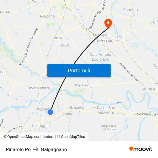 Pinarolo Po to Galgagnano map